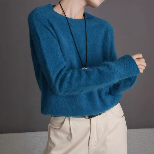 Women's wool sweater, cashmere blend, round neck