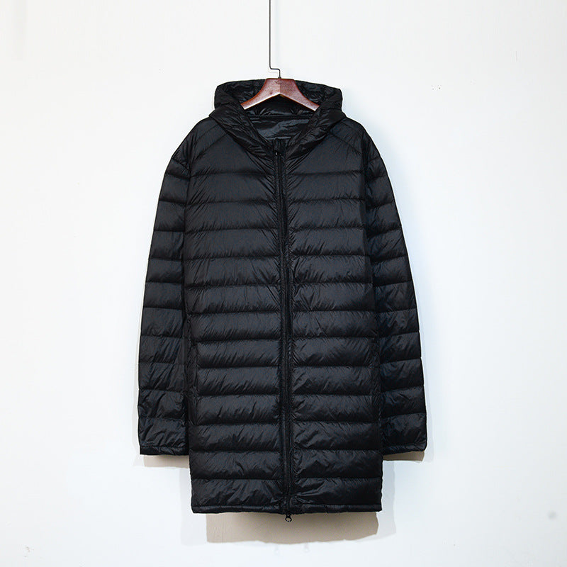 Men's down jacket, mid-length, plus sizes, with hood