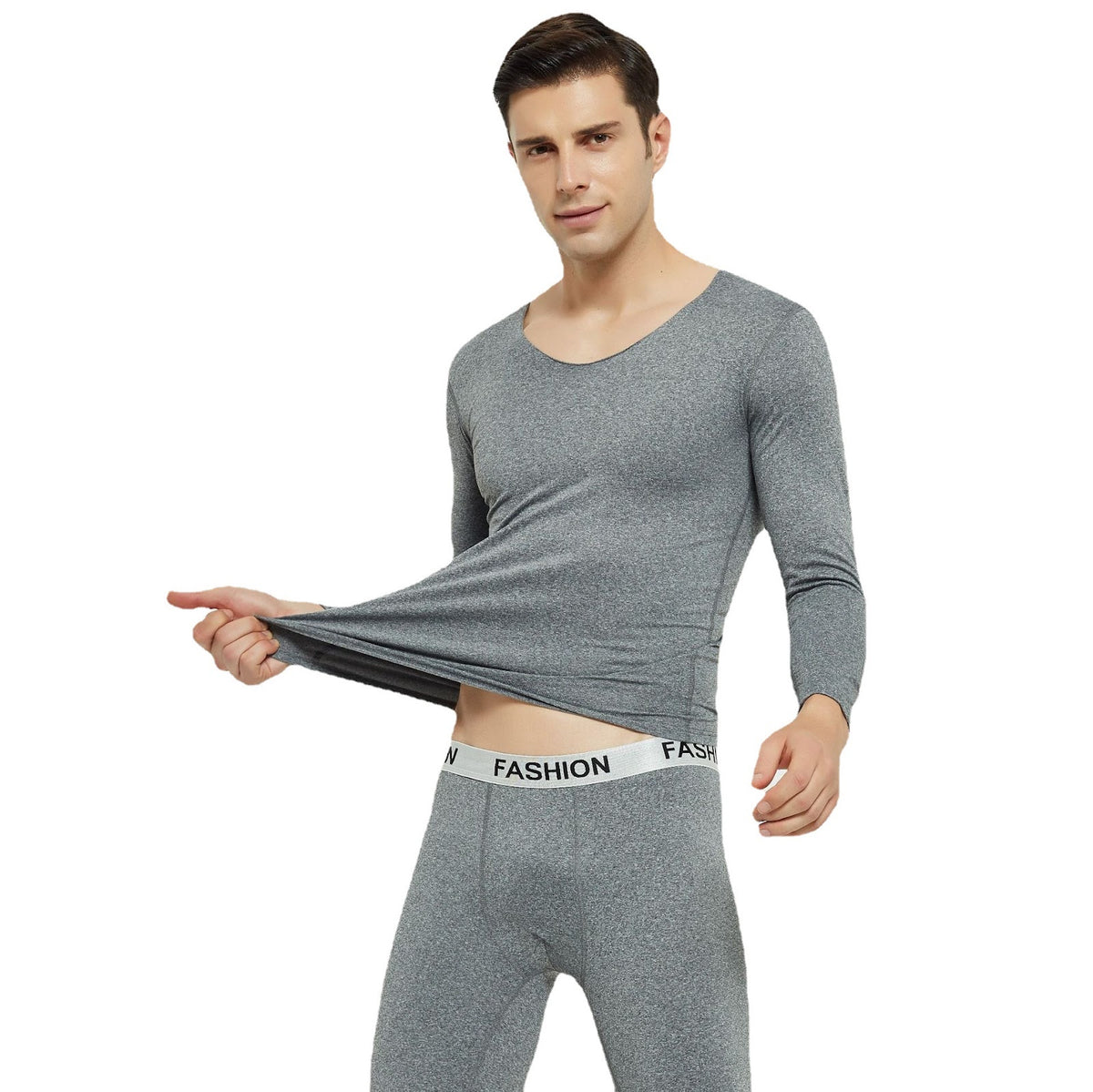 Men's Thermal Set, V-Neck, Brushed, Seamless