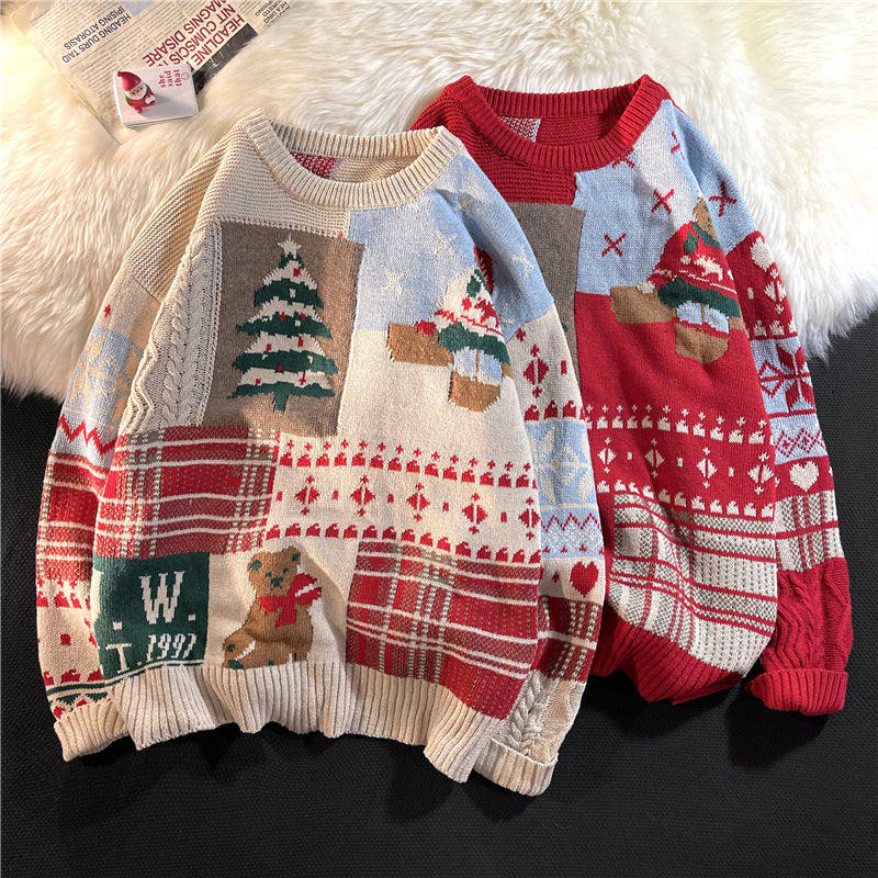 Retro Bear Sweater for Men, Crew Neck, Oversize