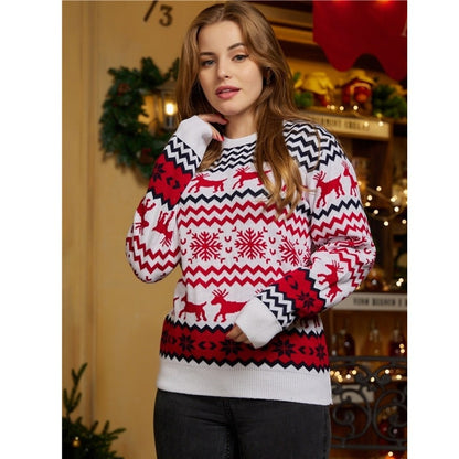 Christmas Partner Knit Sweater with Reindeer Jacquard