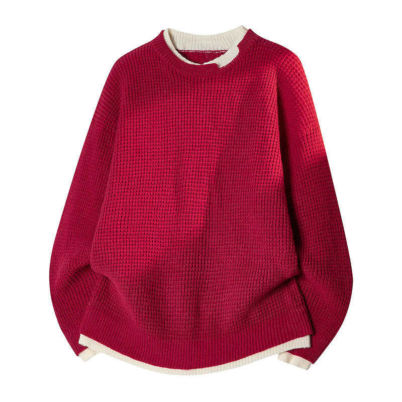 Men's knit sweater with Henley neckline, red