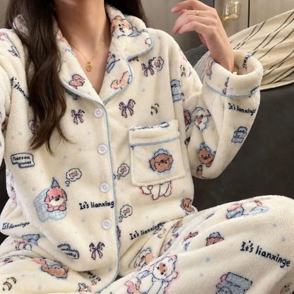 Women's flannel pajama set, lined, winter loungewear