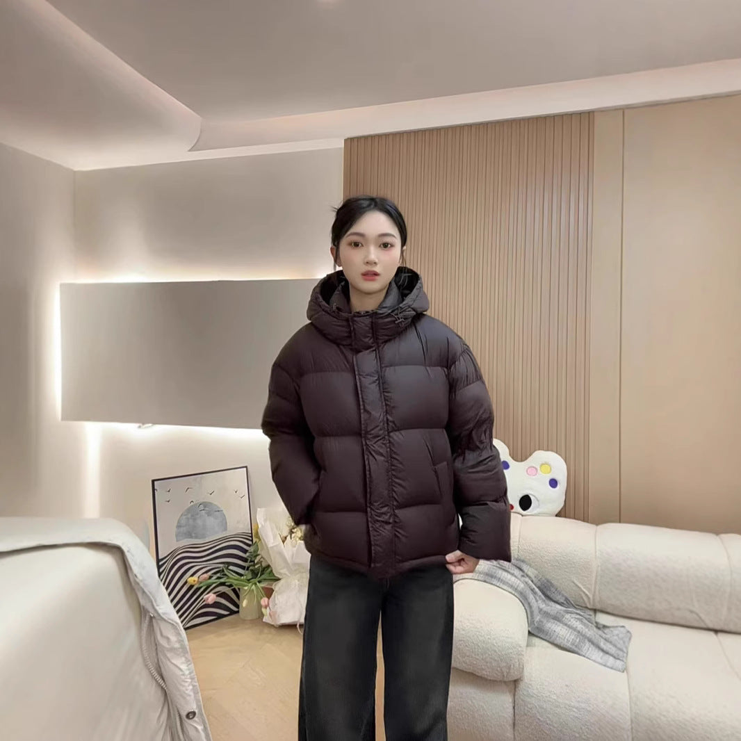 Short down jacket with hood for women