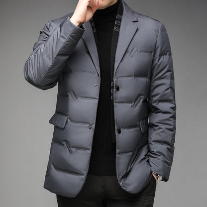Men's down jacket in blazer style with detachable collar