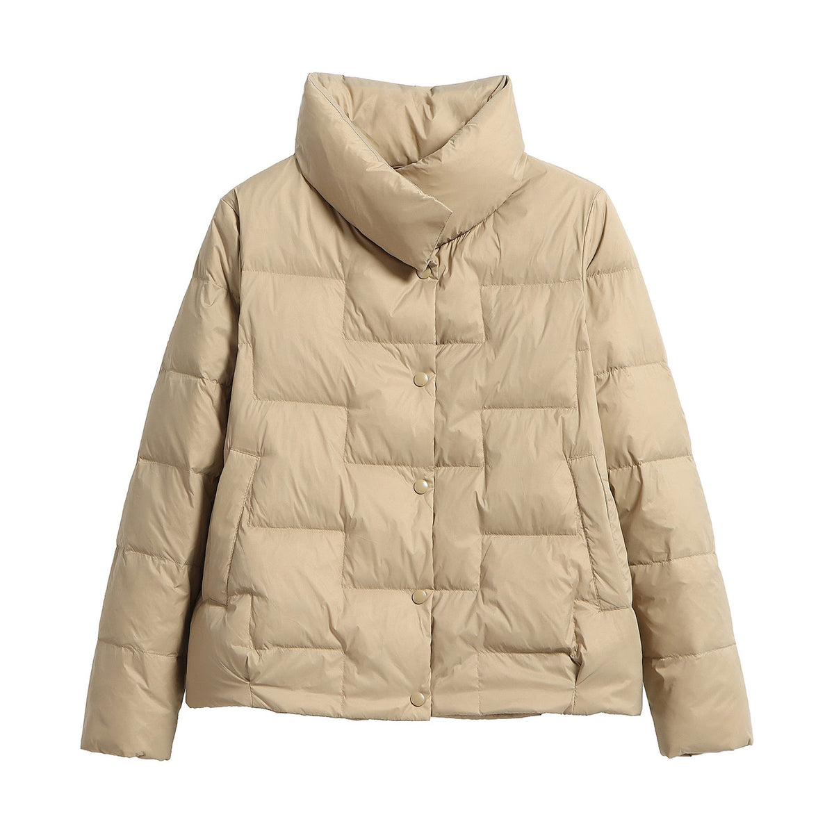 Short women's down jacket with large collar