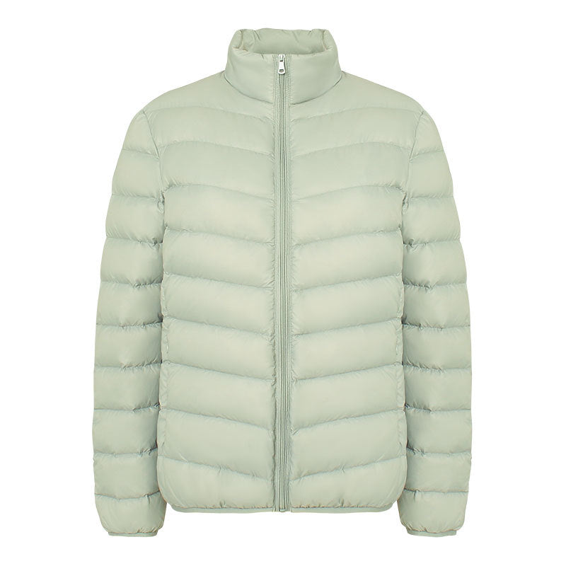 Light women's down jacket with stand-up collar