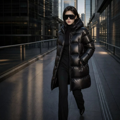 Mid-length down jacket for women, lined with white duck down