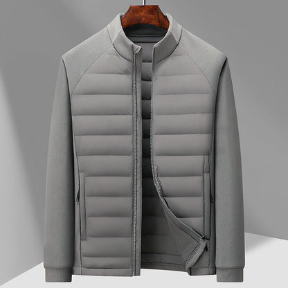 Men's down jacket with knit details and stand-up collar