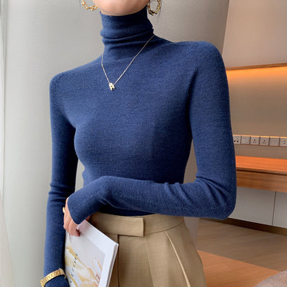 Ladies' knitted pullover with stand-up collar, warm and versatile