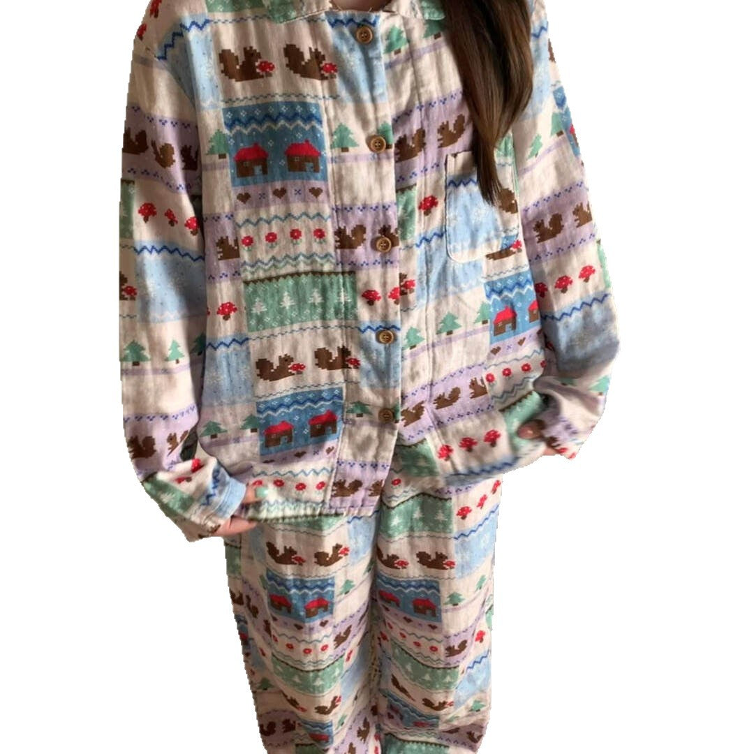 Women's Pajama Set, long-sleeved, with cabin print