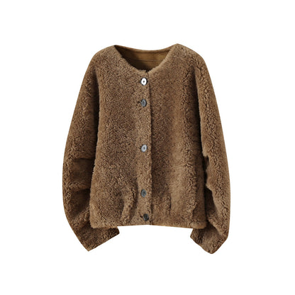 Women’s lambskin jacket, 100% sheep wool, loose fit