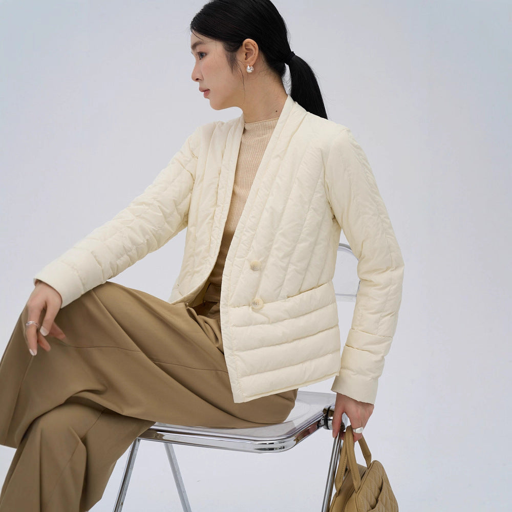 Light V-neck down jacket for women