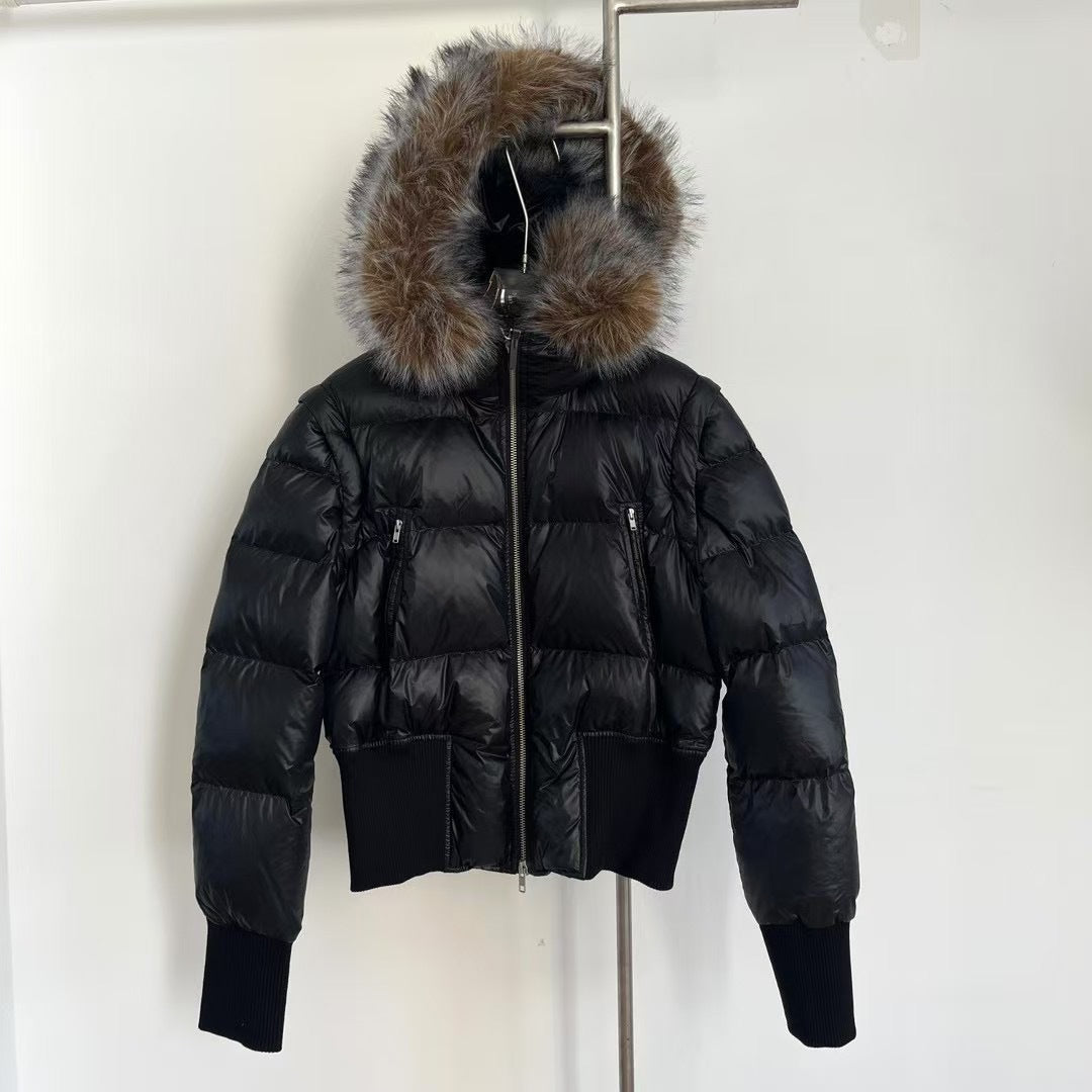 Women's down coat with removable faux fur collar