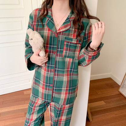 Christmas check house suit for women, brushed