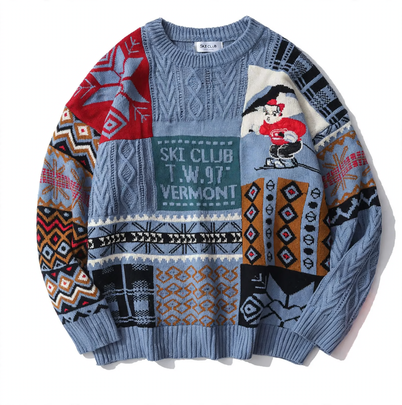Padded knitted sweater with diamond pattern