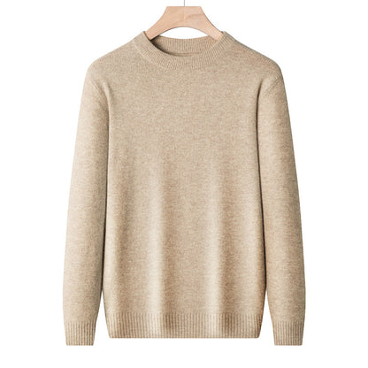 Men's wool sweater, round neck, solid color