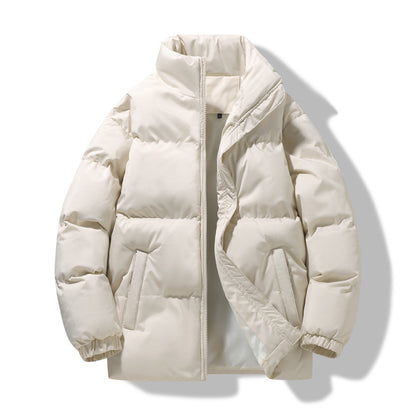 Loose Unisex Padded Jacket with Stand-Up Collar