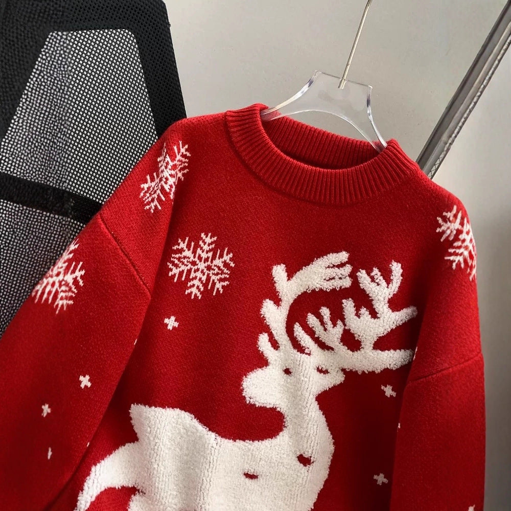 Christmas sweater for women, knitted, with reindeer and snowflakes