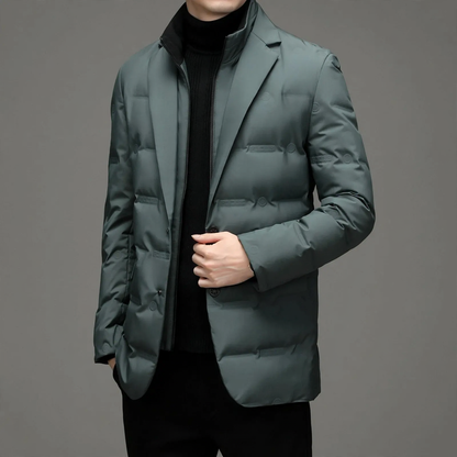 Men's down jacket in blazer style with detachable collar