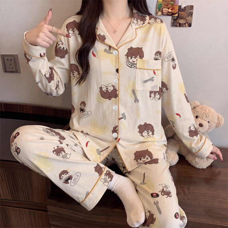 Women's pajama set, long-sleeved, cotton look