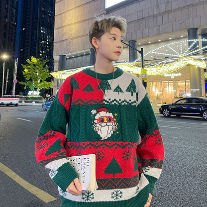Loose Unisex Knit Sweater with Christmas Motif
