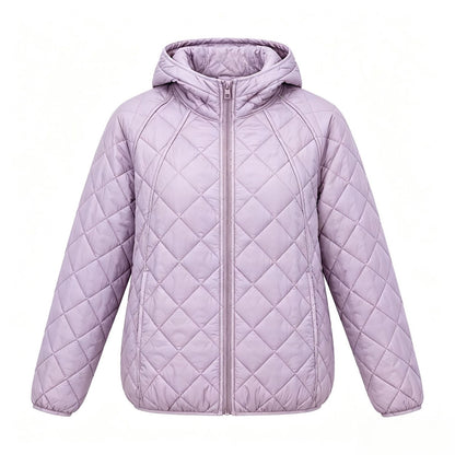 Light women's padded jacket with hood, loosely cut