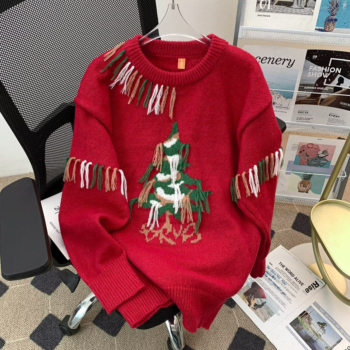 Handcrafted Fashion Knit Sweater with Christmas Tree Design