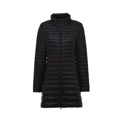 Women's down coat, mid-length, stand-up collar
