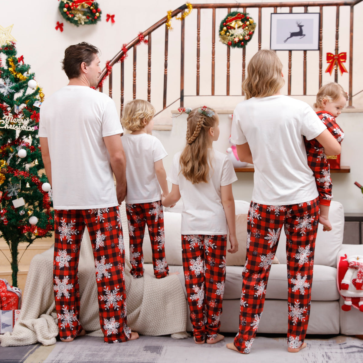Christmas Family Pajama Set with Check Pattern