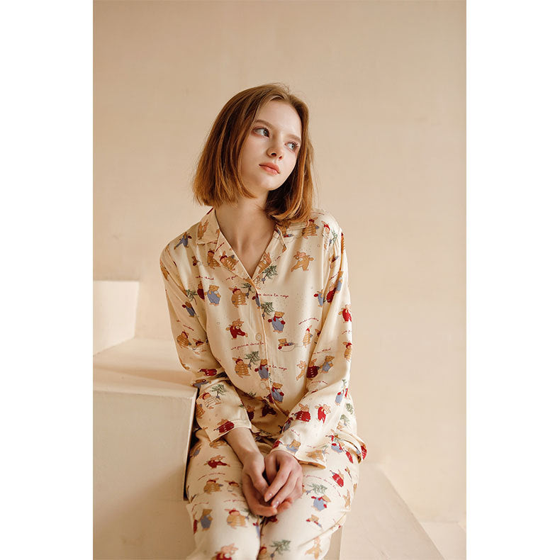 Women's Pajama Set, Satin Look, Christmas Bunny Print