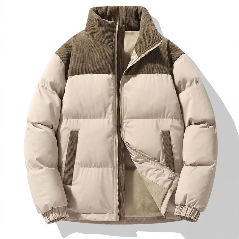 Padded unisex quilted jacket with stand-up collar