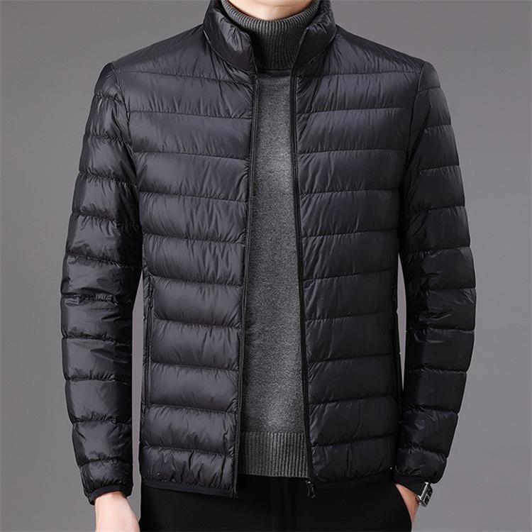 Light men's quilted jacket with stand-up collar