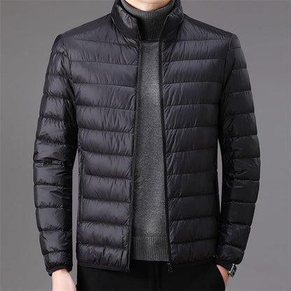 Light men's quilted jacket with stand-up collar