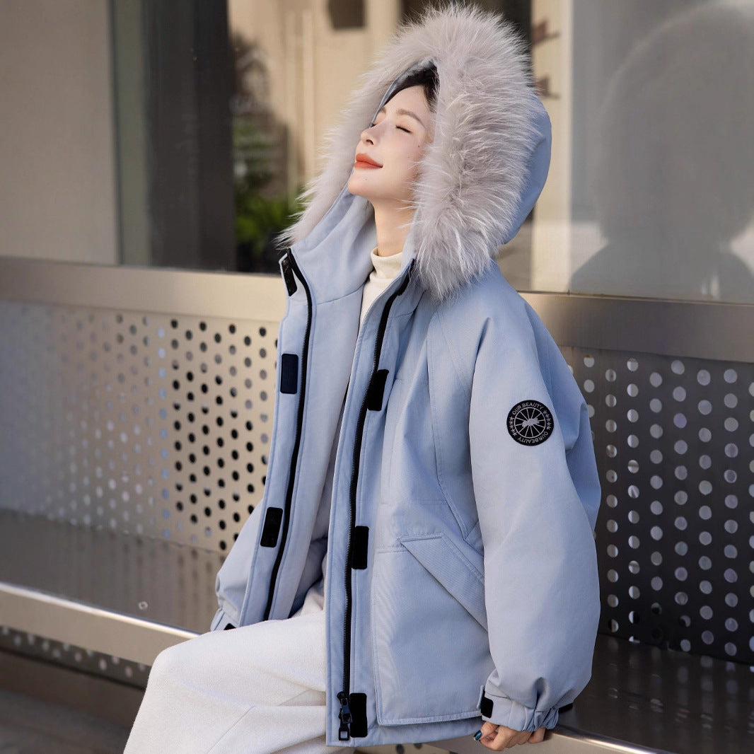Women’s down coat, mid-length, plus sizes, white duck down