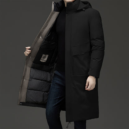 Long men's winter jacket with removable collar