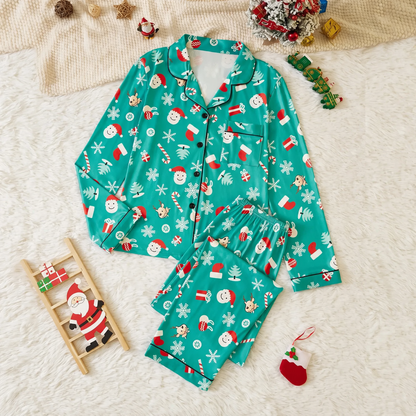 Women’s Pajama Set, long-sleeved, with lapel collar and Christmas motifs