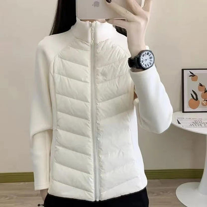 Light women's quilted jacket, fitted, with stand-up collar
