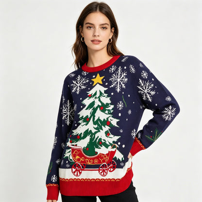 Christmas knit sweater with tree jacquard