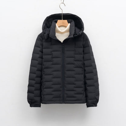 Light women's down jacket with hood, short