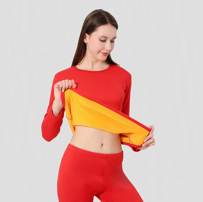 Fleece-lined thermal underwear set, round neck