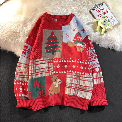 Retro Bear Sweater for Men, Crew Neck, Oversize