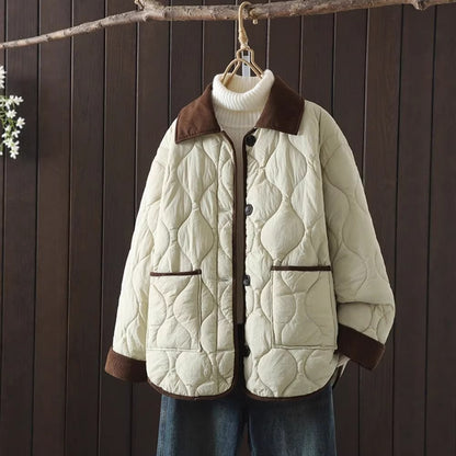 Women's quilted jacket, short, with contrast collar