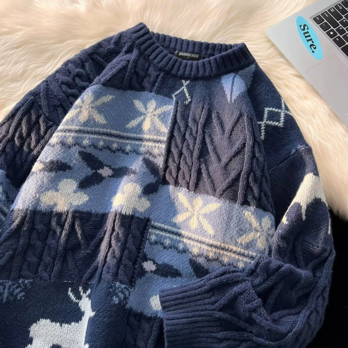 Retro knitted sweater for couples, Christmas cable pattern