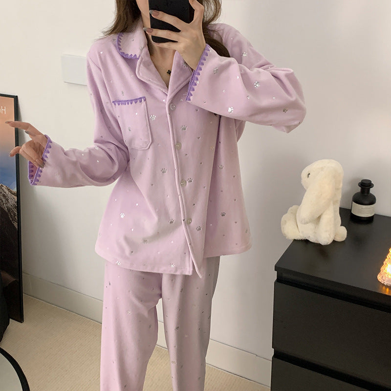 Women's house suit made of island fleece with lapel collar