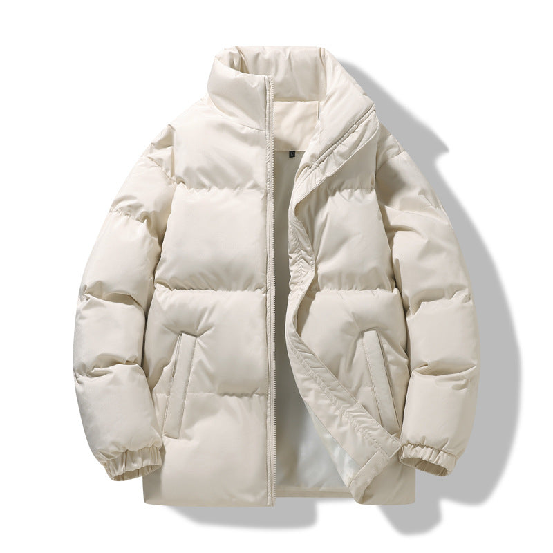 Loose Unisex Padded Jacket with Stand-Up Collar