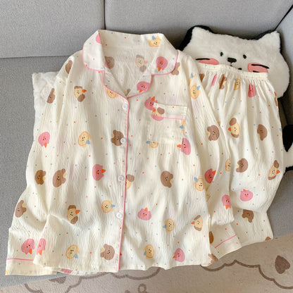 Women's Pajama Set, Long Sleeve, Cotton Blend, Cartoon Pattern
