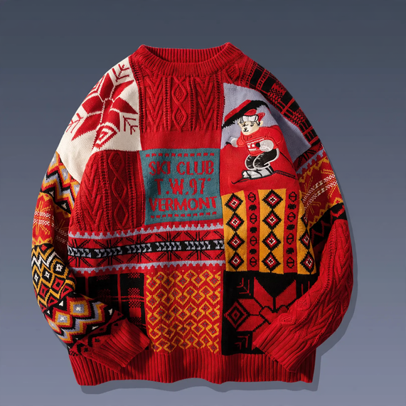 Padded knitted sweater with diamond pattern