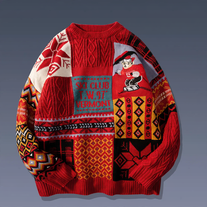 Padded knitted sweater with diamond pattern