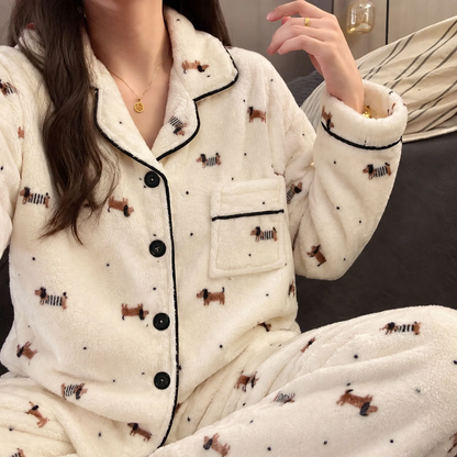 Women's flannel pajama set, lined, winter loungewear
